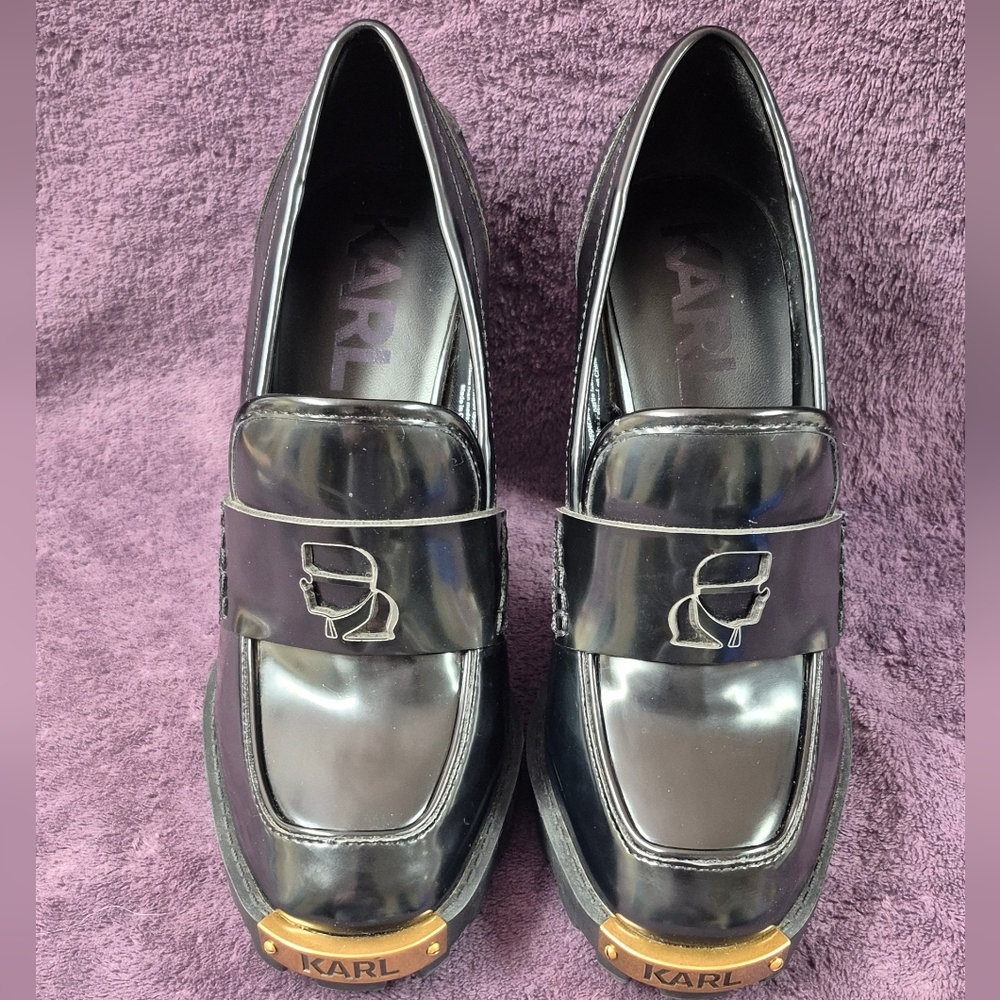 Karl Lagerfeld Paris Virna Black High Heel Patent Faux Leather Shoe Size 7.5 M - Picture 5 of 11